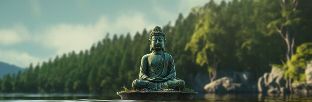 Rappresentazione 3d della statua di Buddha sul lago