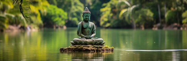 Rappresentazione 3d della statua di Buddha sul lago