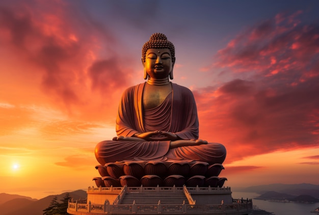 Rappresentazione 3d della statua di Buddha sul lago