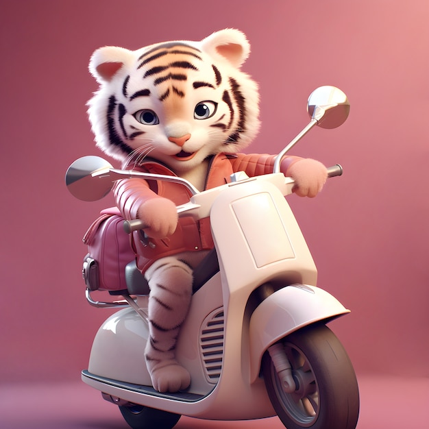 Rappresentazione 3d di giovane tigre sullo scooter