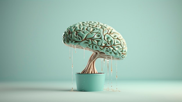 Rappresentazione del cervello umano come pianta o albero in vaso