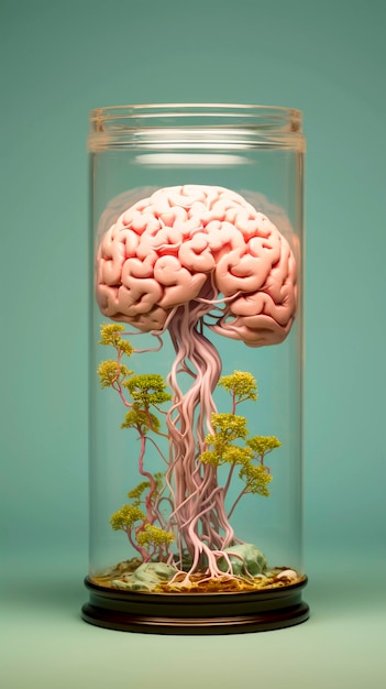 Rappresentazione del cervello umano in un display di vetro trasparente