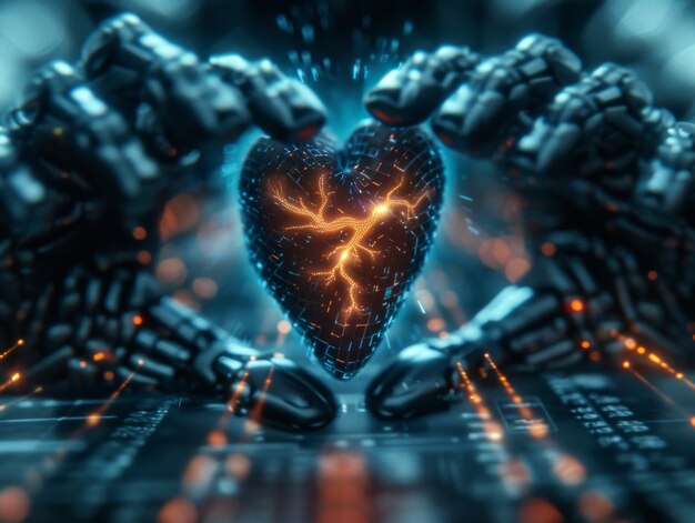 Rappresentazione futuristica del cuore umano robotico