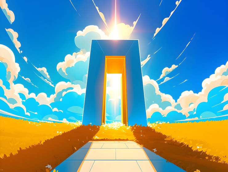 Foto gratuito rappresentazione in cartone animato delle porte del cielo