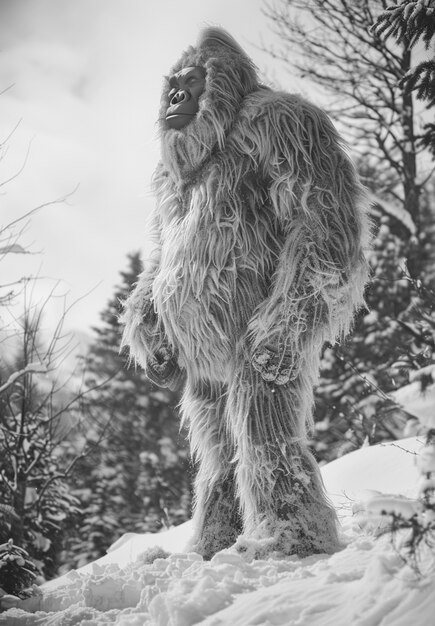 Rappresentazione monocromatica di bestia pelosa o sasquatch