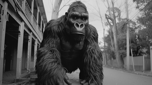 Rappresentazione monocromatica di bestia pelosa o sasquatch