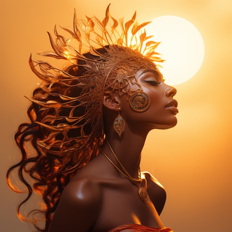 Foto gratuito rappresentazione radiosa della dea del sole femminile potenziata