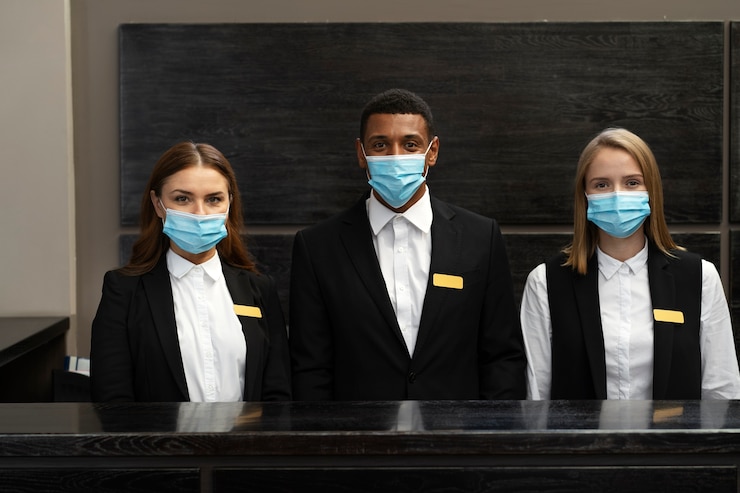Foto gratuito receptionisti in abiti eleganti durante le ore di lavoro