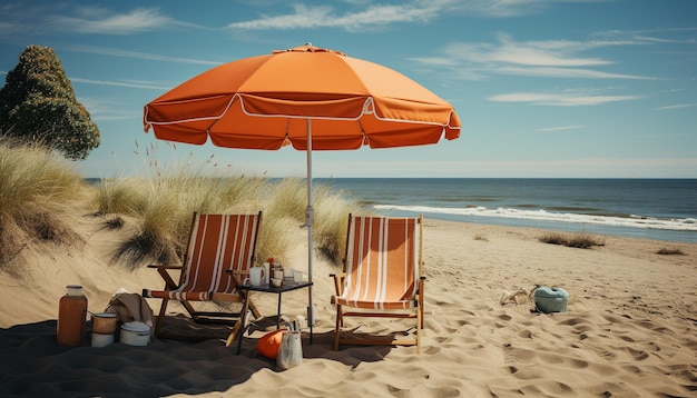 Relax sulla costa prendendo il sole in un tranquillo paradiso abbandonato generato dall'intelligenza artificiale