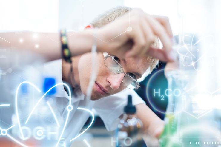 Foto gratuito remix di educazione scientifica dell'esperimento di chimica dello studente