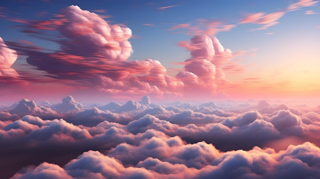 Rendering 3D bellissimo cielo celeste e nuvole rosa tenui