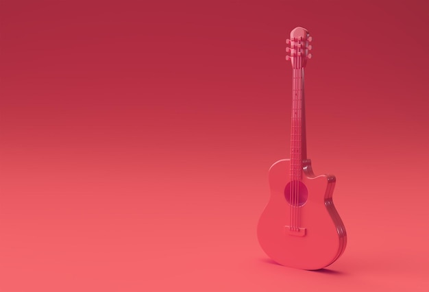 Rendering 3D Chitarra acustica su sfondo rosso Illustrazione 3d Design