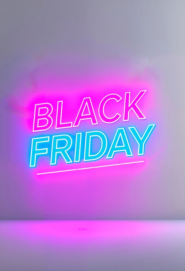 Foto gratuito rendering 3d del logo al neon di black friday