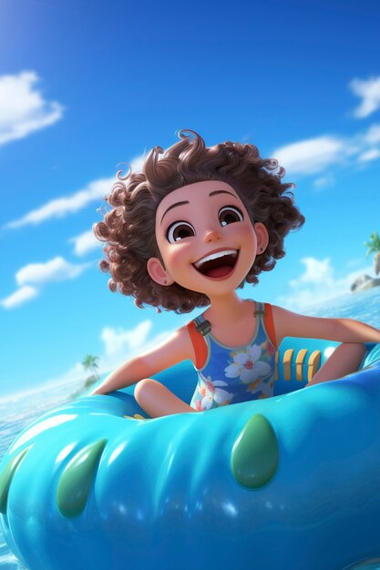 Rendering 3D del personaggio dei cartoni animati sulla spiaggia