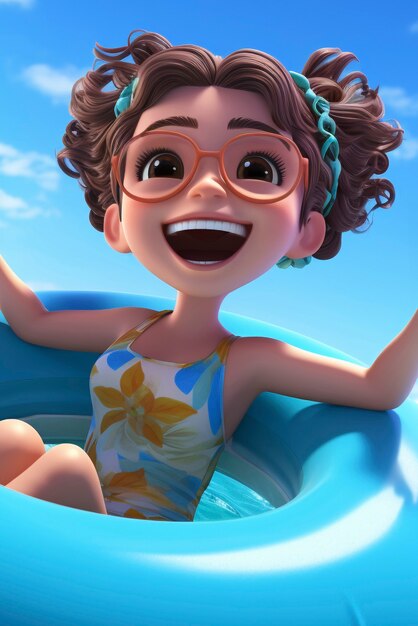 Rendering 3D del personaggio dei cartoni animati sulla spiaggia