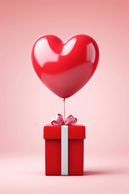 Rendering 3D del regalo di San Valentino con il palloncino.