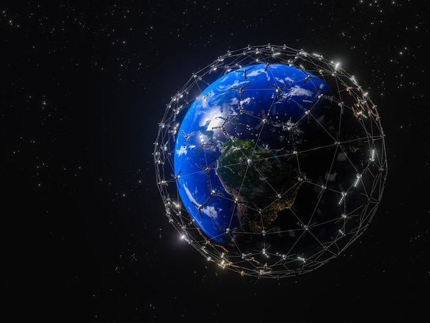 Rendering 3D del sistema Internet a banda larga del pianeta Terra per soddisfare le esigenze dei consumatori
