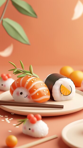 Rendering 3D del sushi