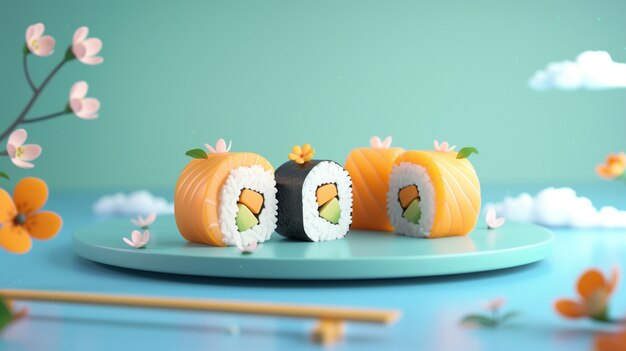 Rendering 3D del sushi