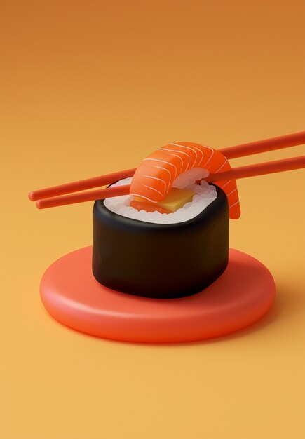 Rendering 3D del sushi