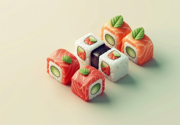 Rendering 3D del sushi