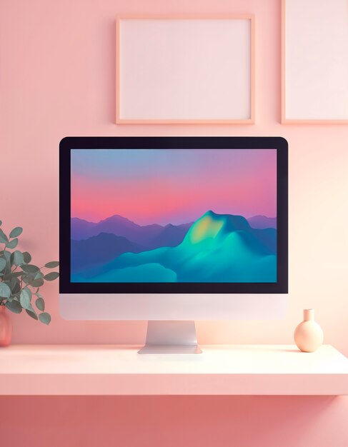 Rendering 3D dell'illustrazione del computer da scrivania
