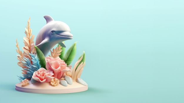 Rendering 3D della scultura di delfino