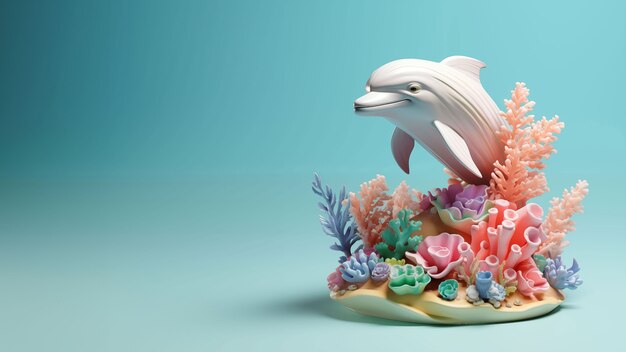 Rendering 3D della scultura di delfino