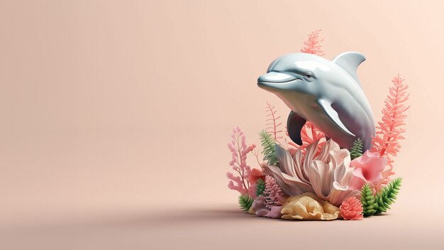 Rendering 3D della scultura di delfino