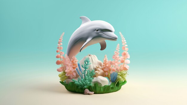 Rendering 3D della scultura di delfino