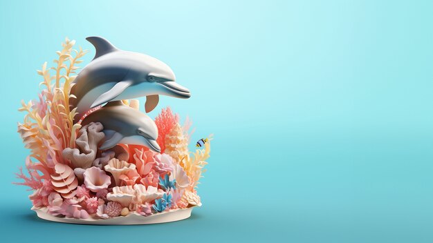 Rendering 3D della scultura di delfino