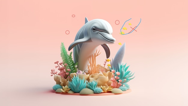 Rendering 3D della scultura di delfino