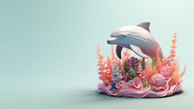 Rendering 3D della scultura di delfino