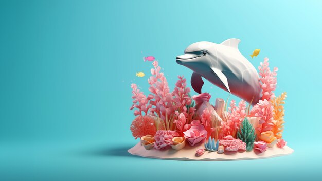 Rendering 3D della scultura di delfino