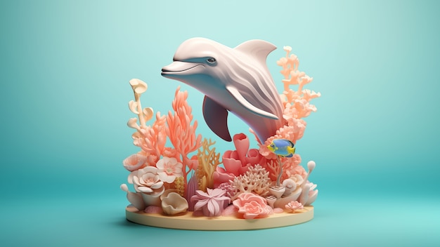 Rendering 3D della scultura di delfino