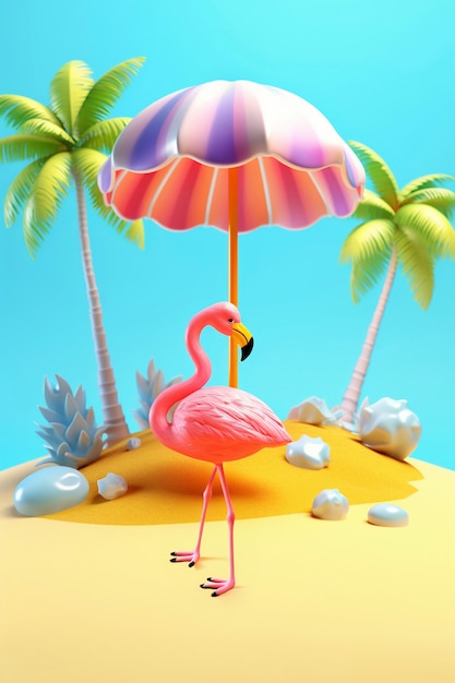 Rendering 3D della spiaggia dei cartoni animati