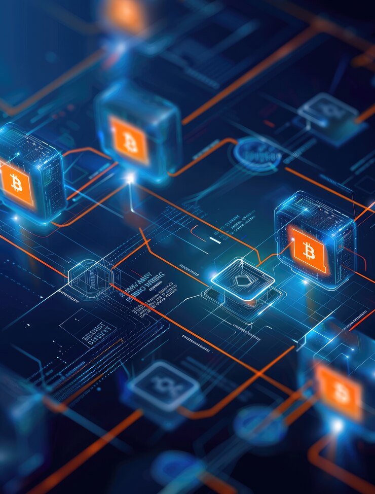 Foto gratuito rendering 3d della tecnologia blockchain