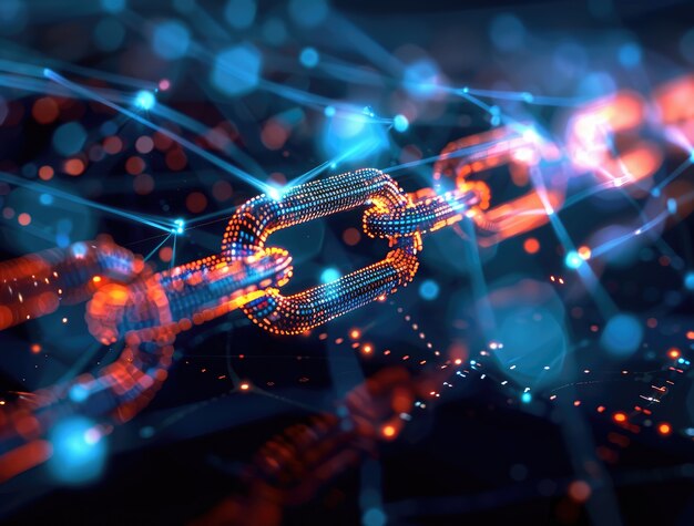 Rendering 3D della tecnologia blockchain