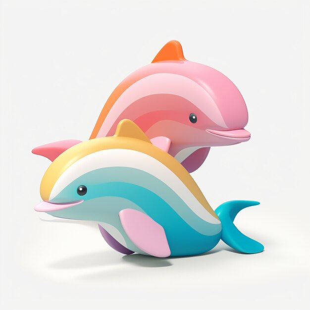 Rendering 3D di delfini colorati