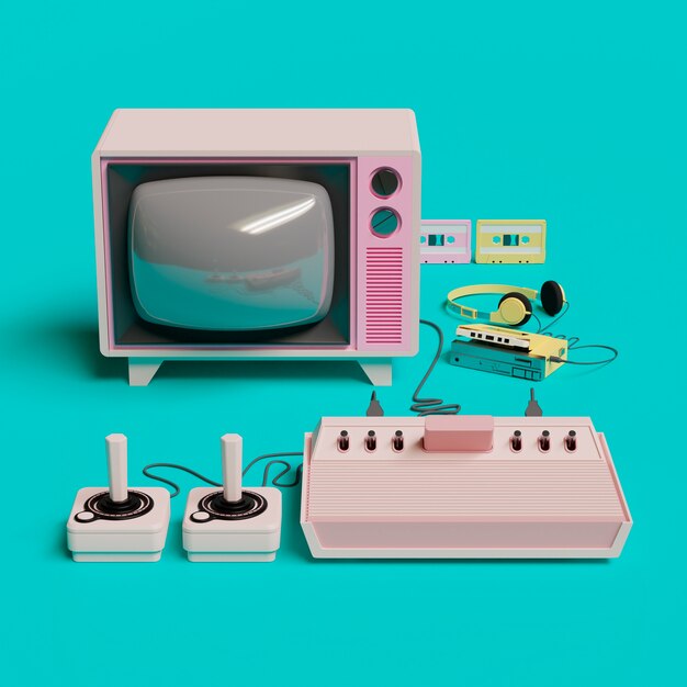 Rendering 3d di nostalgia tecnologica