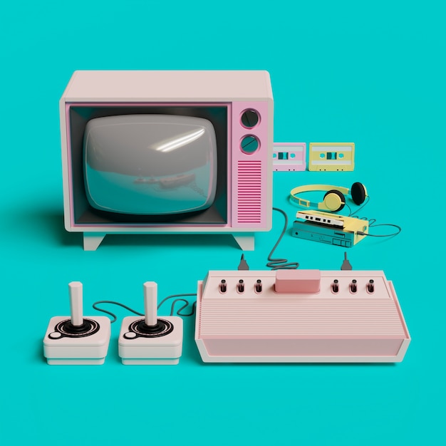 Rendering 3d di nostalgia tecnologica