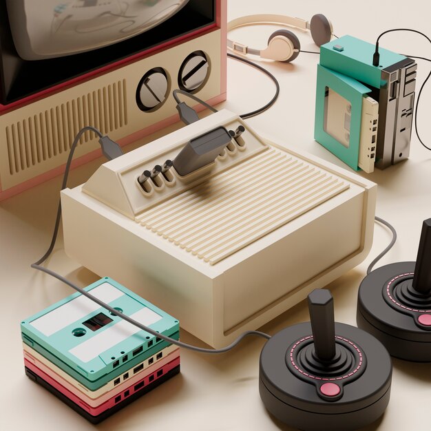 Rendering 3d di nostalgia tecnologica