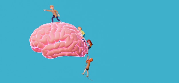Rendering 3D di persone che si arrampicano sul cervello