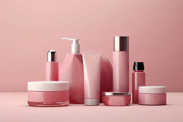 Rendering 3d di prodotti per la cura personale in rosa fondante