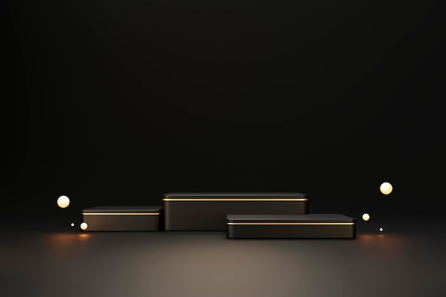 Rendering 3d di sfondo del display del prodotto del piedistallo del podio di lusso vuoto nero e oro
