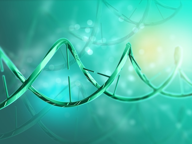 Rendering 3D di un background medico con filamento di DNA