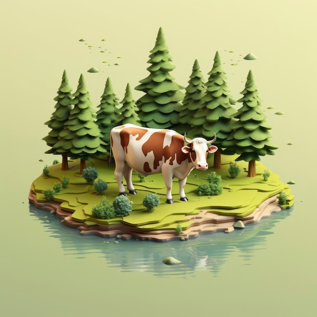 Rendering 3D di un cartone animato come paesaggio forestale