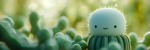 Rendering 3D di un cartone animato di cactus con una faccia amichevole