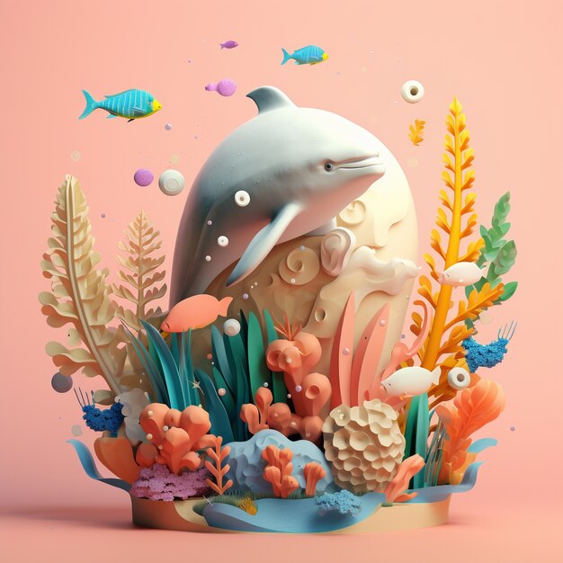 Rendering 3D di un delfino che nuota