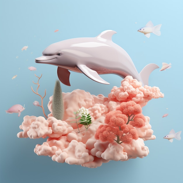 Rendering 3D di un delfino che nuota